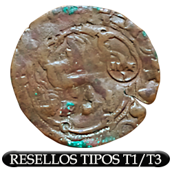 Tabla con detalle de los resellos asociados a la isla de Tenerife, aplicados sobre cuartos dominicanos, a nombre de Carlos V